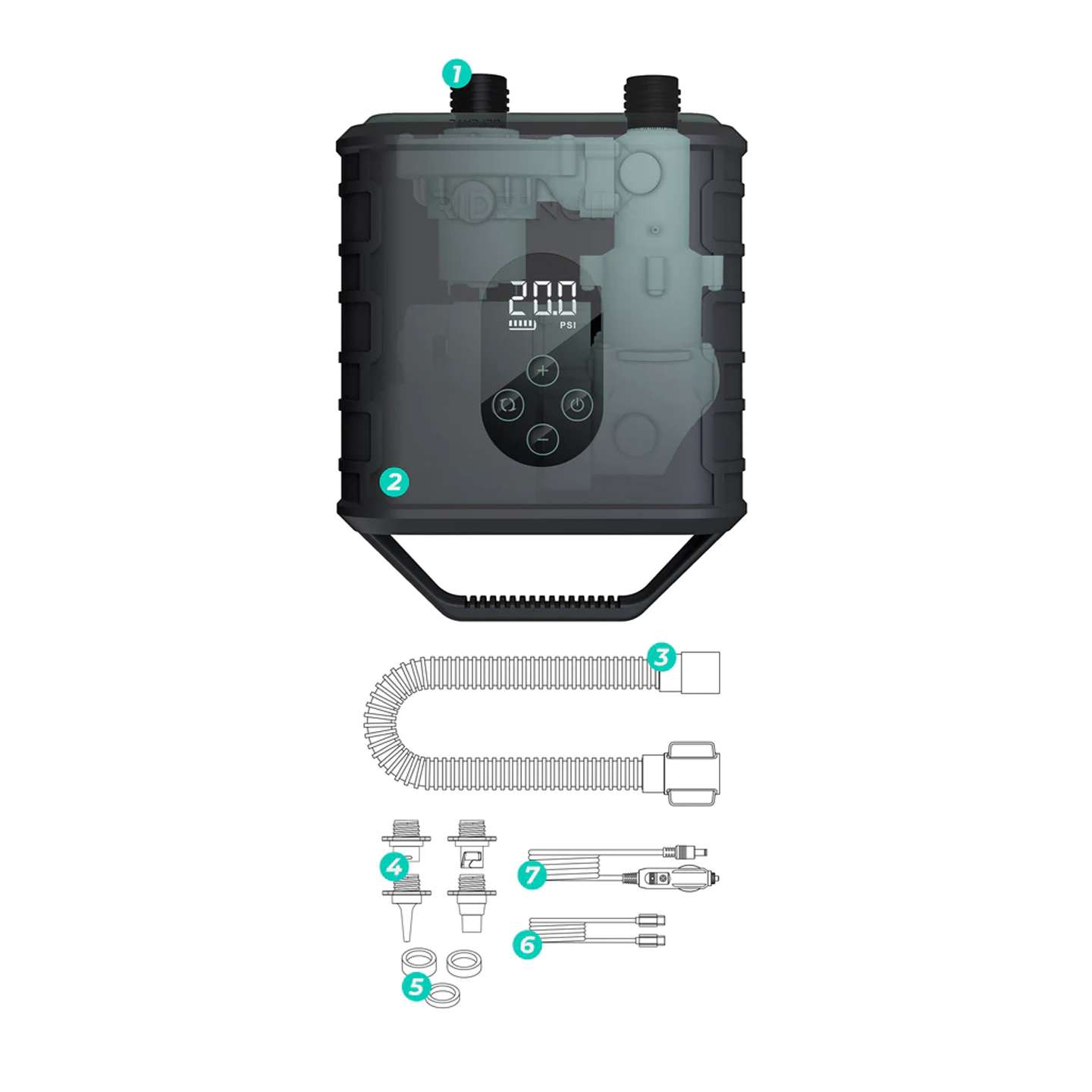 Ride Engine Air Box Electric Pump port and fitting detail showing compact pump controls and accessories