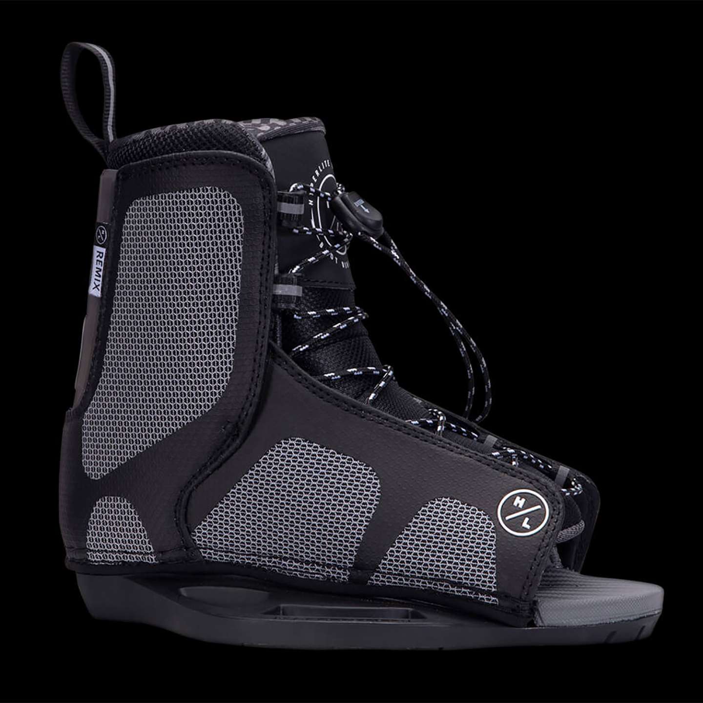 hyperlite-2022-remix-kids-boots-alt1-zoom Hyperlite Remix Kids OT 2026 Wakeboard Boots – side view of the wakeboard boots with lace, strap and ankle support details