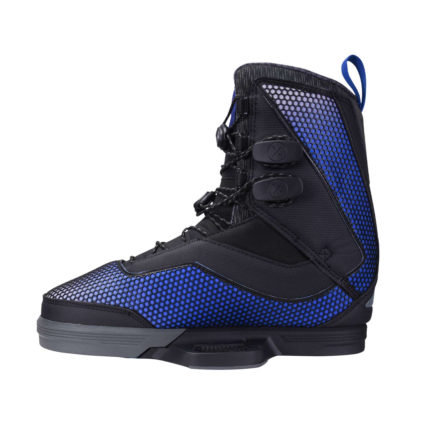 Hyperlite Capitol 2024 Wakeboard Boots – side view of the wakeboard boots with lace, strap and ankle support details