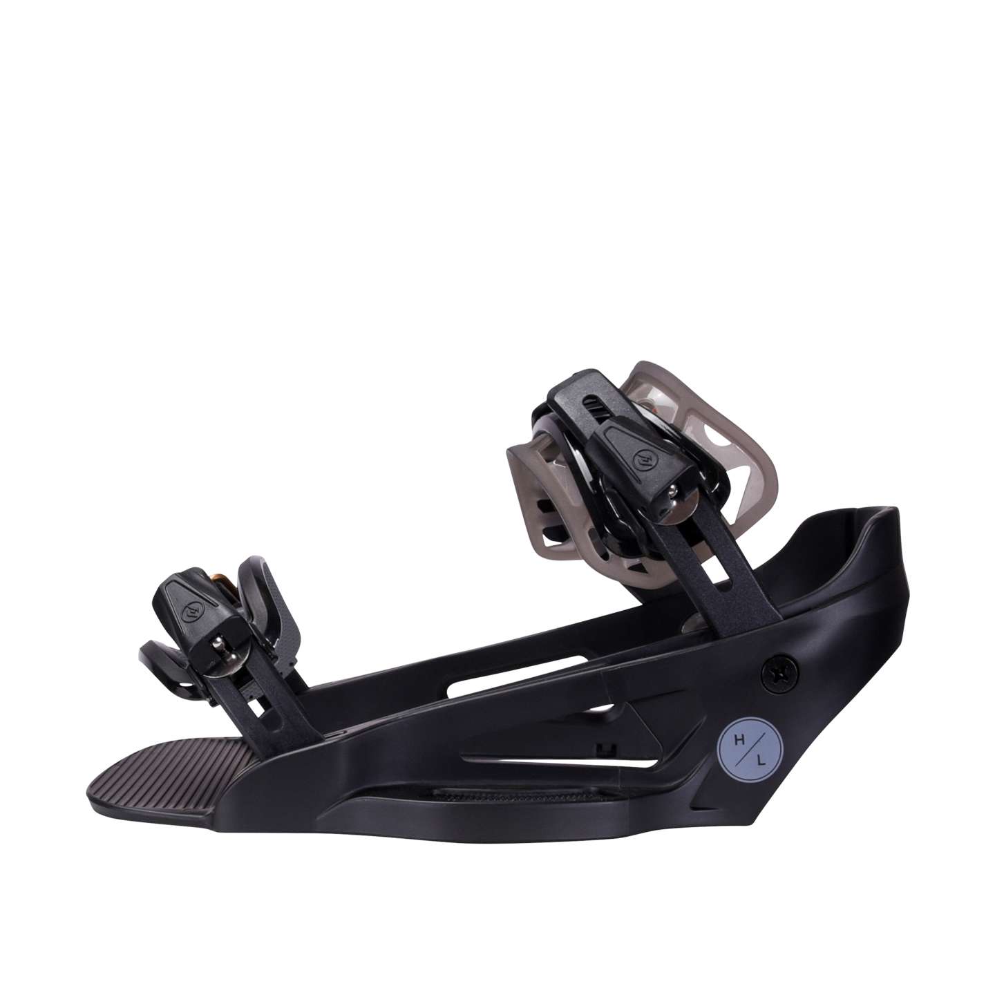 Hyperlite System Lowback Binding Chassis 2026 – side view of the binding chassis with heel cup and strap attachment details