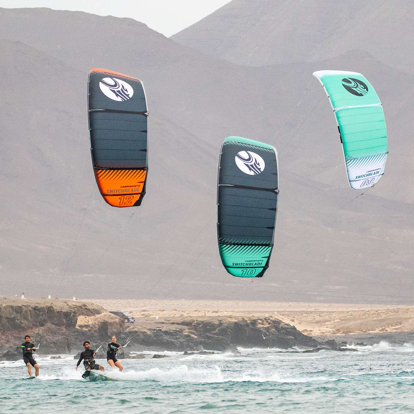 Cabrinha Switchblade 2021 Kite inflated kite front view showing the full canopy graphics, leading edge curve, strut placement and wingtips