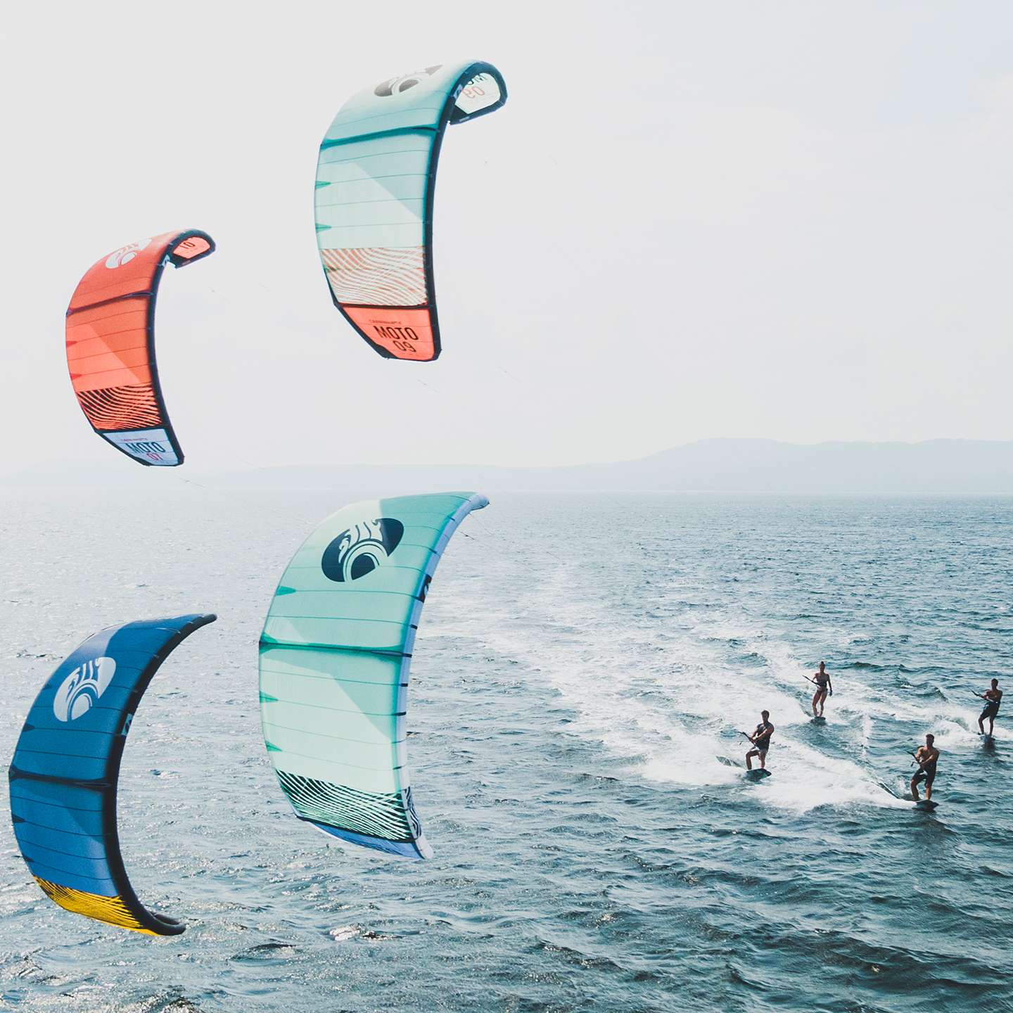 Cabrinha Moto 2022 Kite inflated kite front view showing the full canopy graphics, leading edge curve, strut placement and wingtips