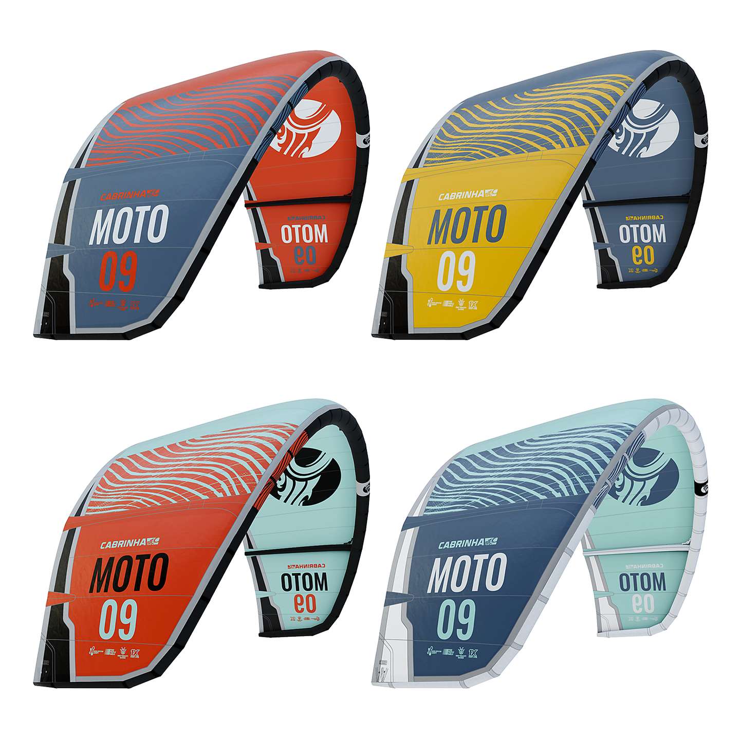 Cabrinha Moto 2022 Kite close-up detail of the kite canopy panels, reinforced leading edge, bridle points and stitching construction