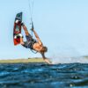 Cabrinha XCaliber Carbon 2022 Kiteboard inflated kite front view showing the full canopy graphics, leading edge curve, strut placement and wingtips
