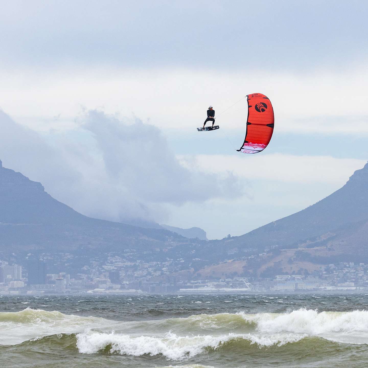 Cabrinha Moto X 2023 Kite inflated kite front view showing the full canopy graphics, leading edge curve, strut placement and wingtips