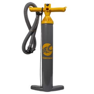 Cabrinha High Pressure Pump full product cutout showing the pump body, handle, hose, pressure gauge, valve fittings and inflation setup