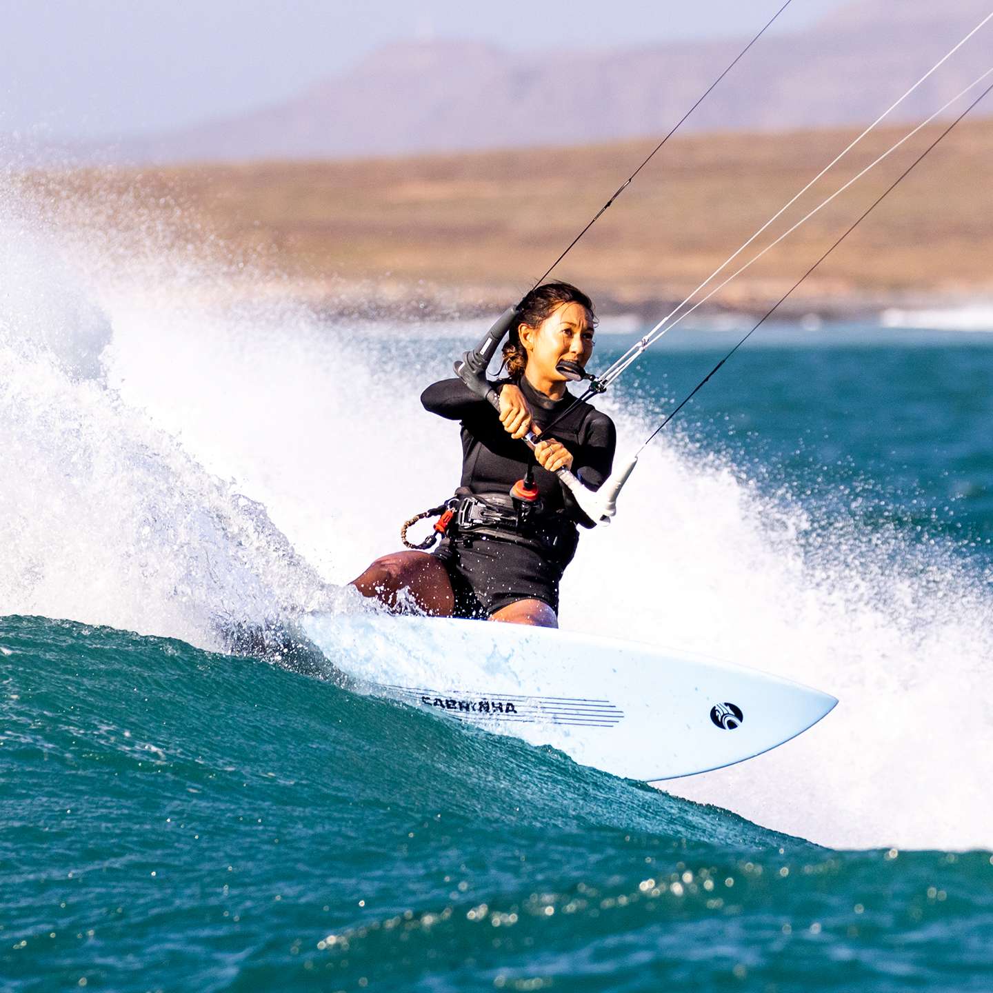 Cabrinha Phantom Kite Surfboard 2023 profile view showing the inflated kite arc, swept wingtips, strut depth and aerodynamic canopy shape