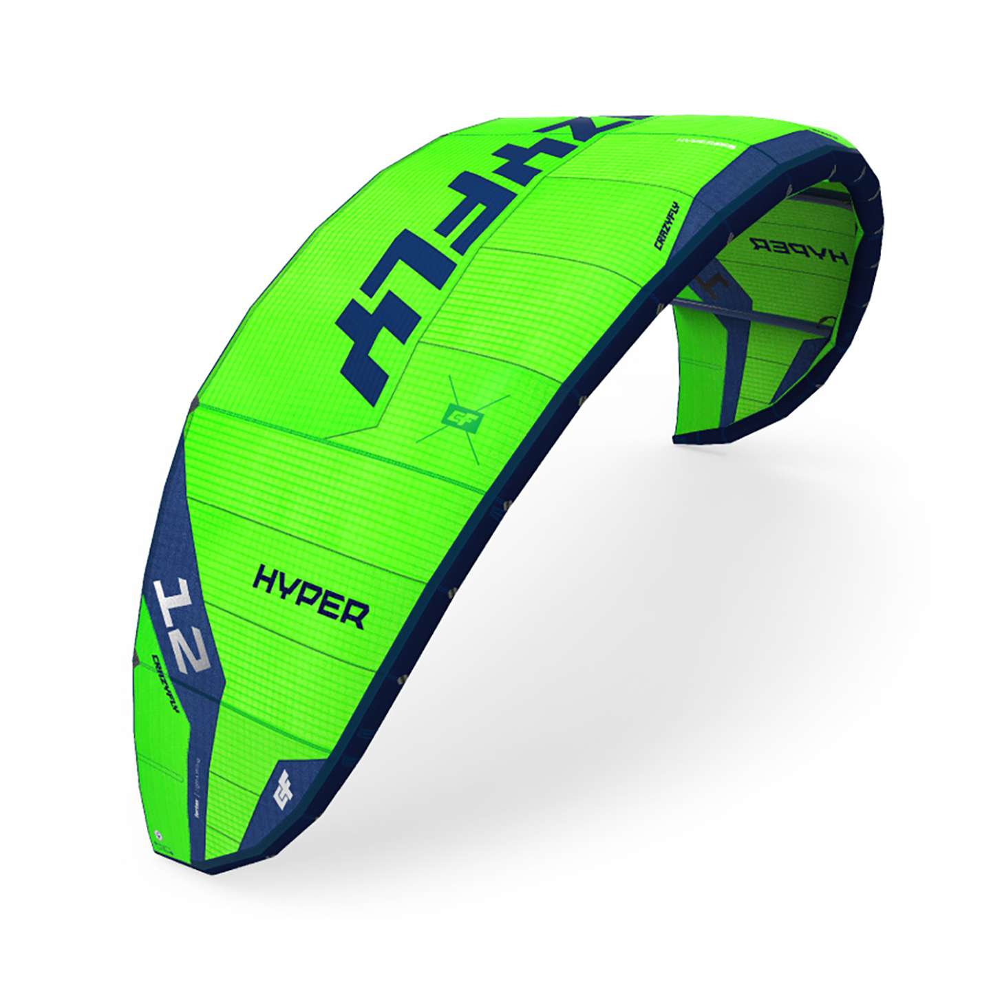 Crazyfly Hyper 2024 Kite alternate canopy view showing the kite profile and panel layout