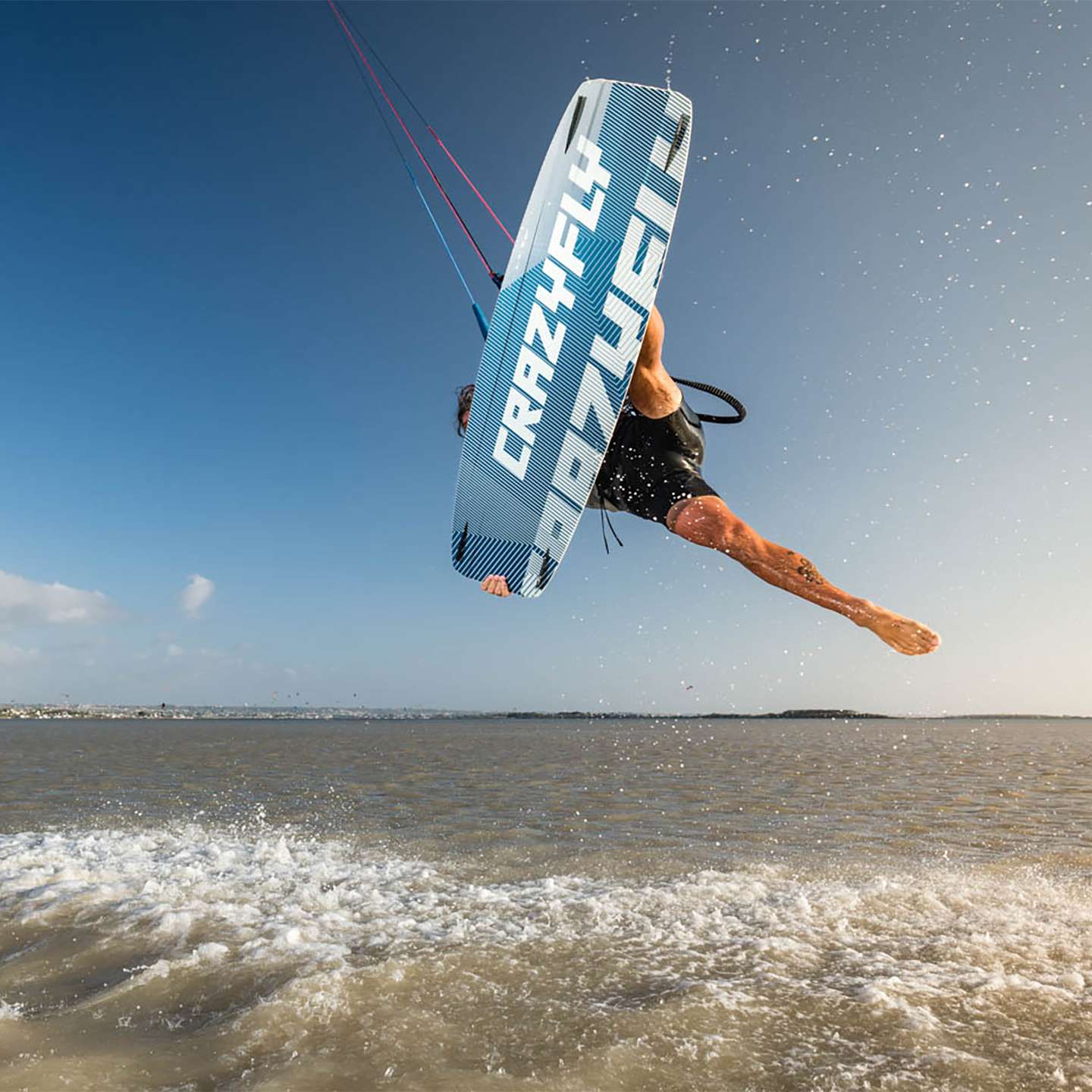 Crazyfly Raptor 2025 Kiteboard deck view highlighting the top graphics and stance area