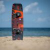 Crazyfly Raptor Extreme 2025 Kiteboard base view showing the underside graphics and board shape