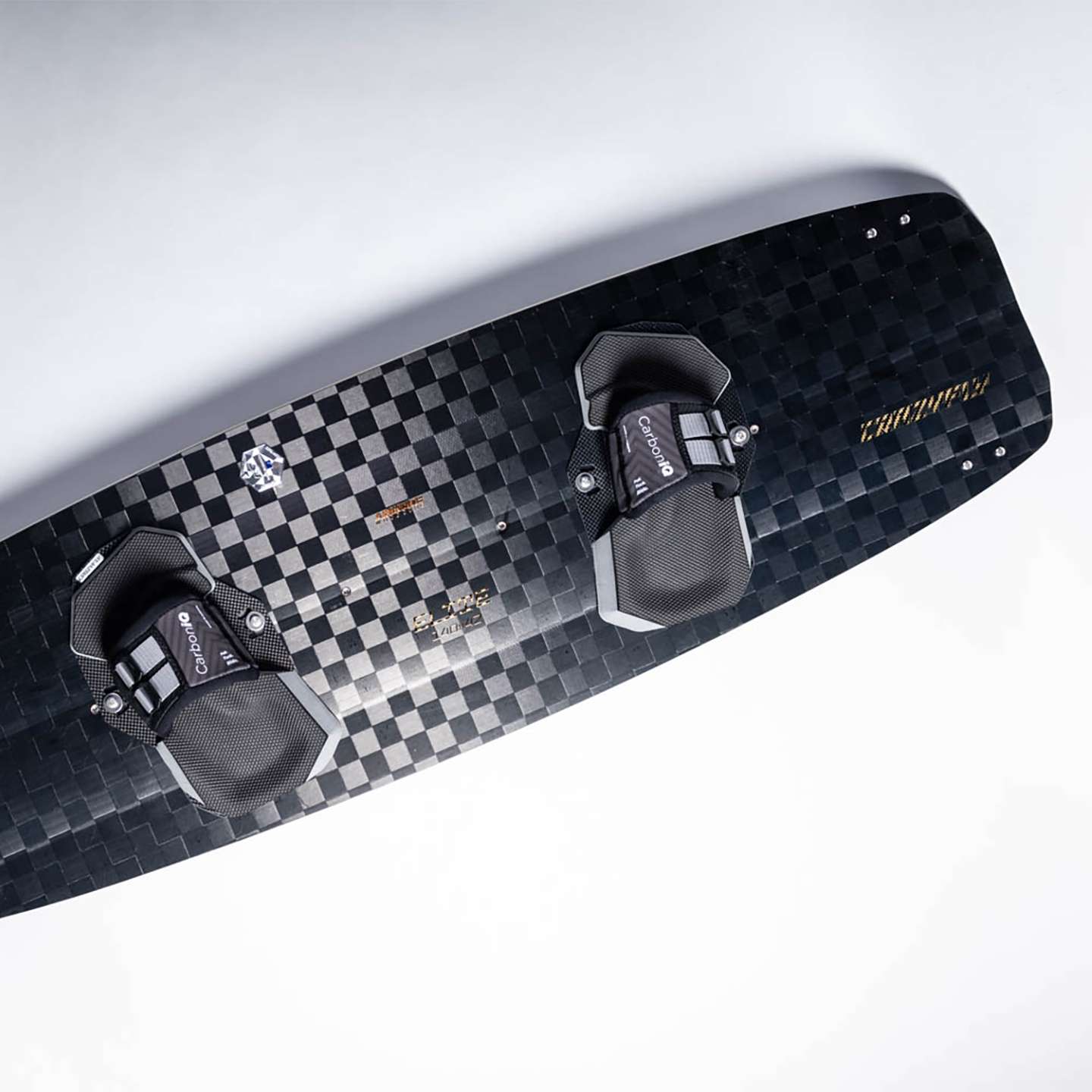 crazyfly-elite-5-board-2025-alt2-zoom Crazyfly Elite V Kiteboard 2026 base view showing the underside graphics and board shape