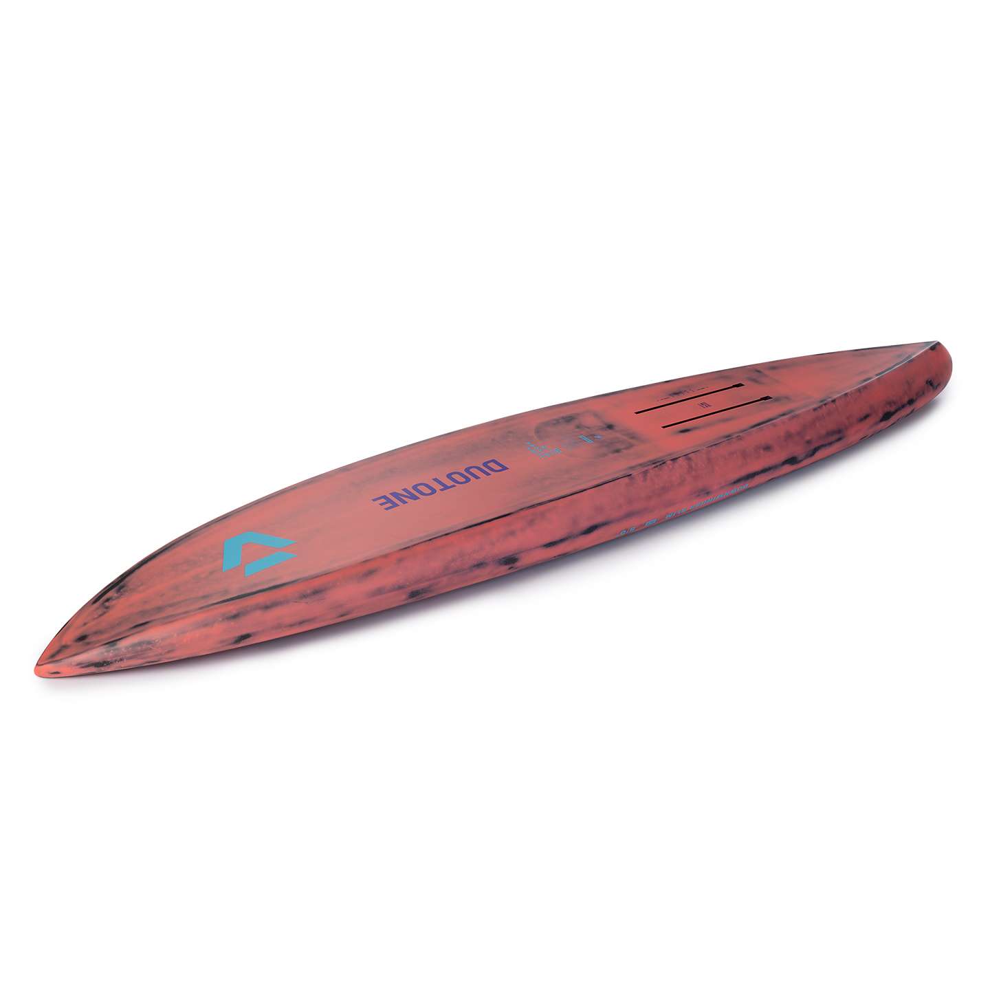 Duotone Downwinder Silm SLS Foil Board 2025 bottom view showing hull shape and foil tracks