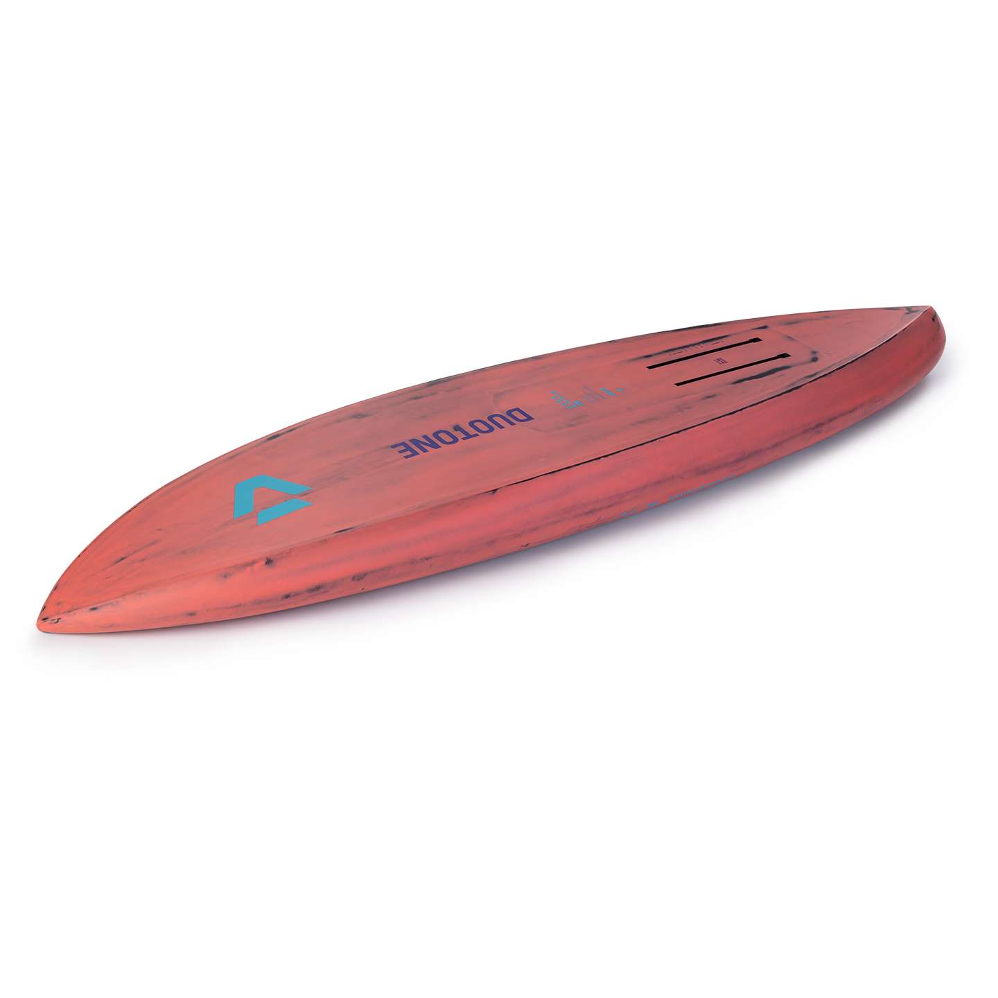 Duotone Downwinder SLS Foil Board 2025 bottom view showing hull shape and foil tracks
