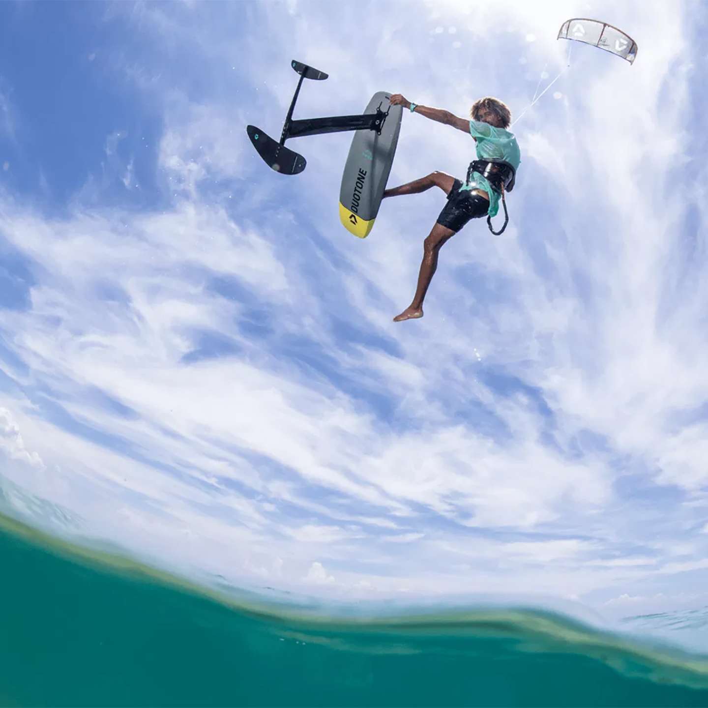 Duotone Pace SLS Kite Foil Board on-water kitesurfing action photo