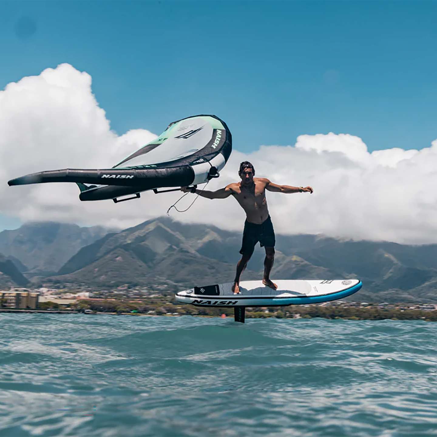 Naish Hover DW Inflatable Wing Foil Board 2025 deck view showing pad and stance area