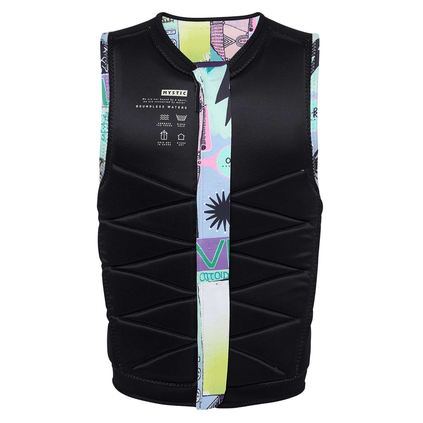 Mystic Outlaw FZ Wake Impact Vest 2025 in colour 115 side view showing zip and fit