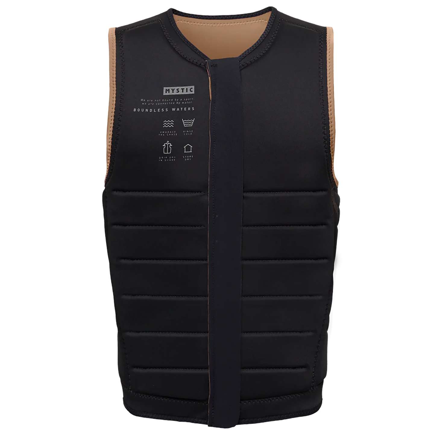 Mystic The Dom FZ Wake Impact Vest 2024 side view showing zip and fit