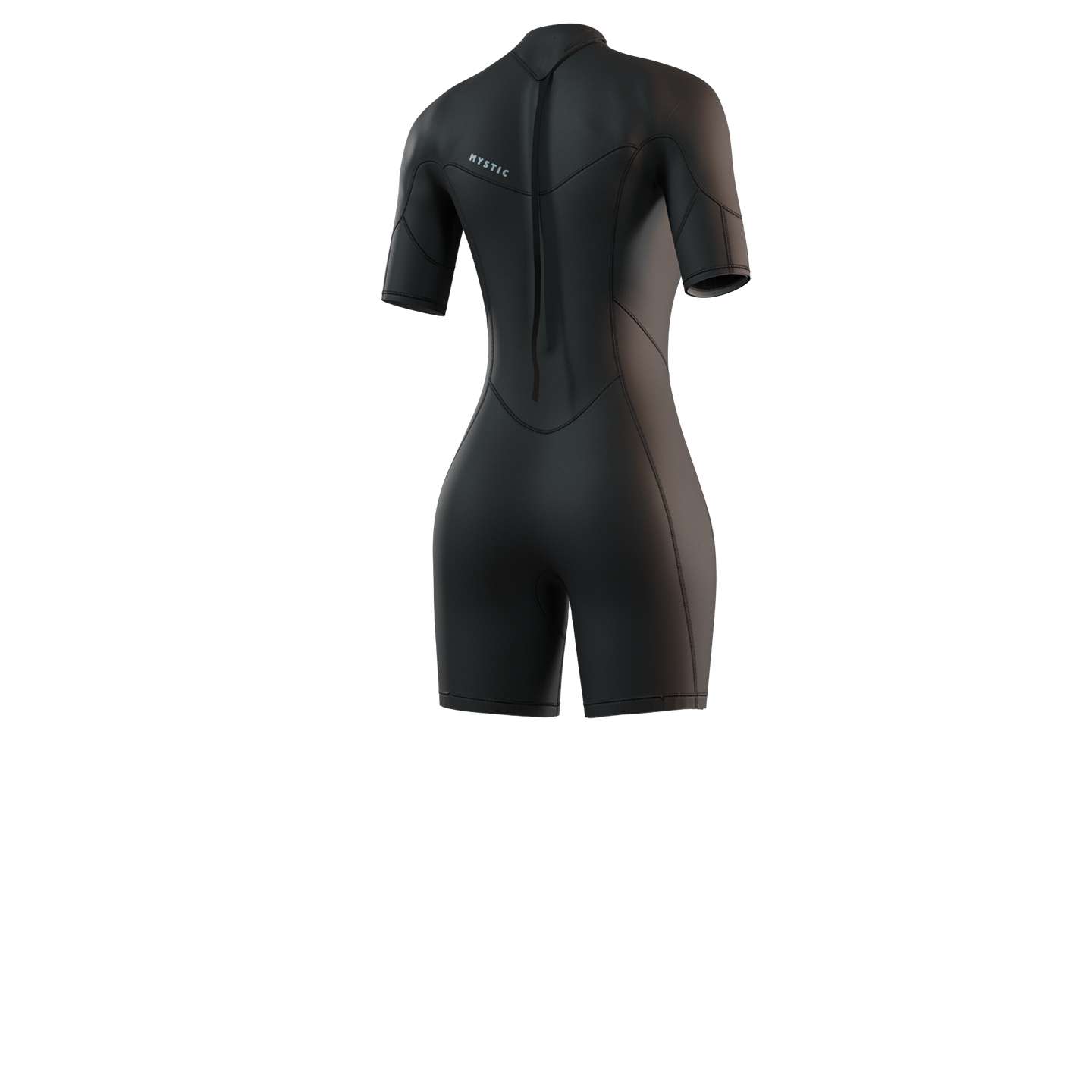 Mystic Womens Brand 3/2 Shorty Wetsuit 2025 in colour 900 women’s back view showing zip and panel layout