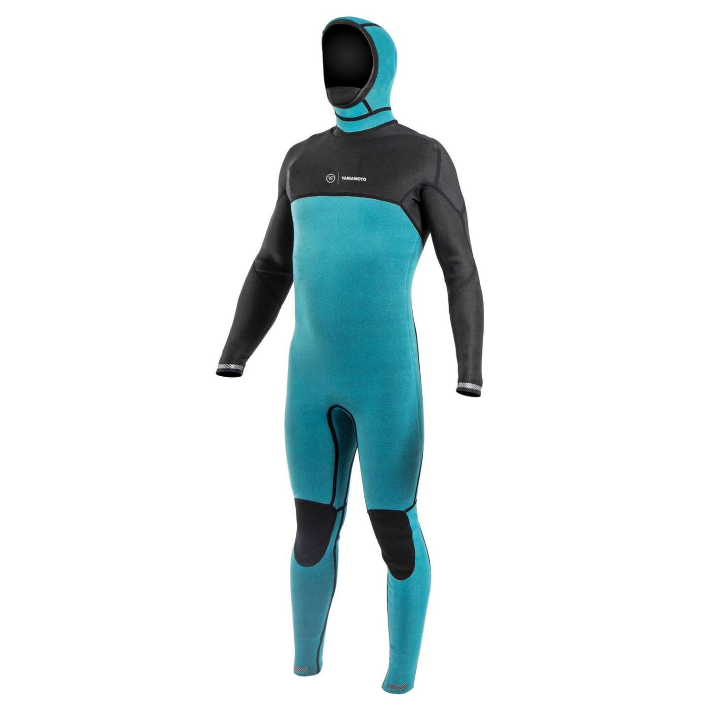 Ride Engine Onsen 5/4/3 FZ Hooded Wetsuit 2023 back studio view showing neoprene panels and seams