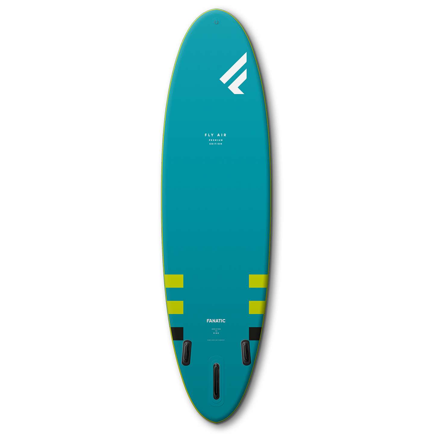 Fanatic Fly Air Premium 2023 9'8 Inflatable SUP with premium construction, bottom view showing inflatable board shape