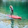 Fanatic Fly Air Red 2023 10'8 Inflatable SUP, deck view showing pad and fittings