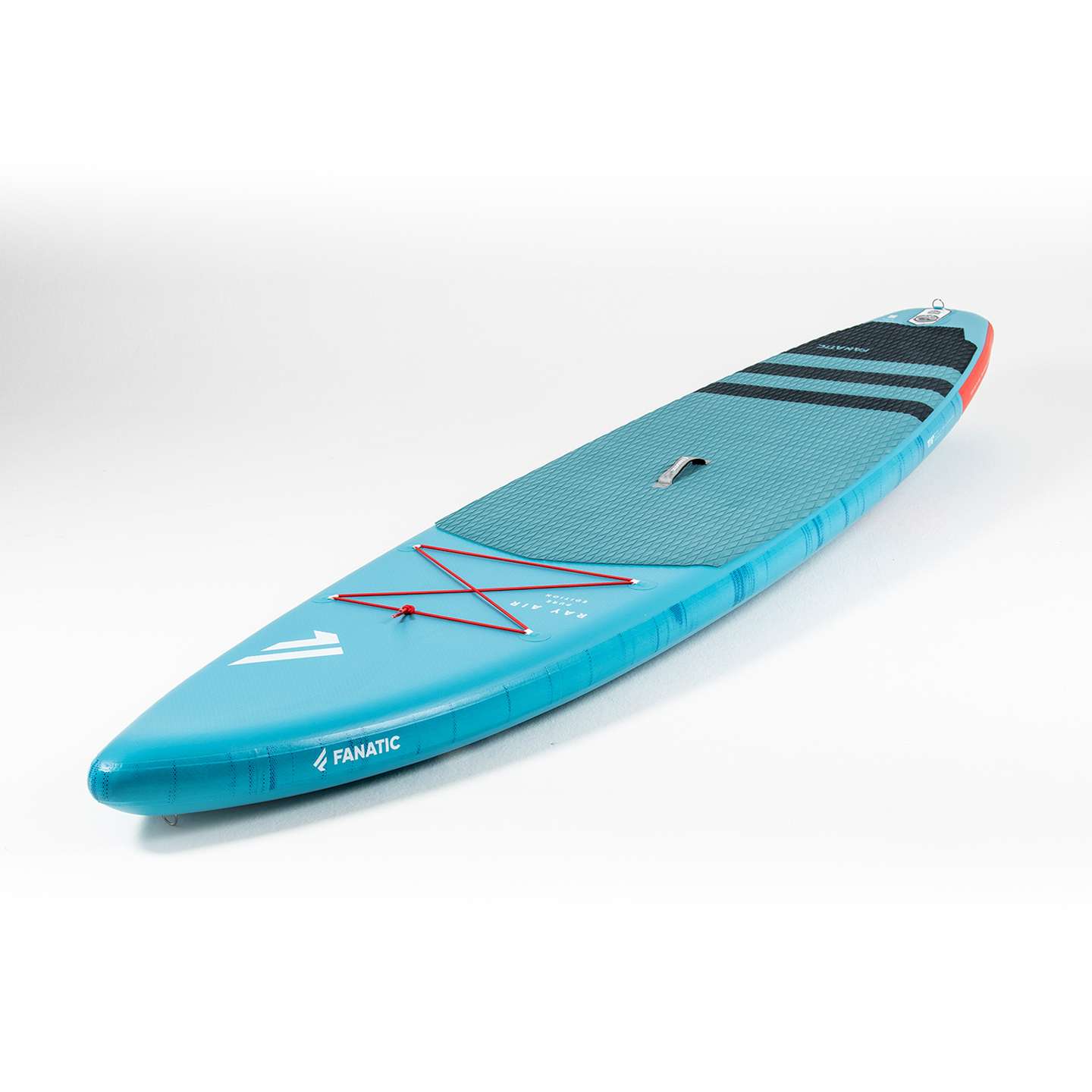 Fanatic Ray Air 2023 12'6 Inflatable SUP, inflation valve and construction detail view