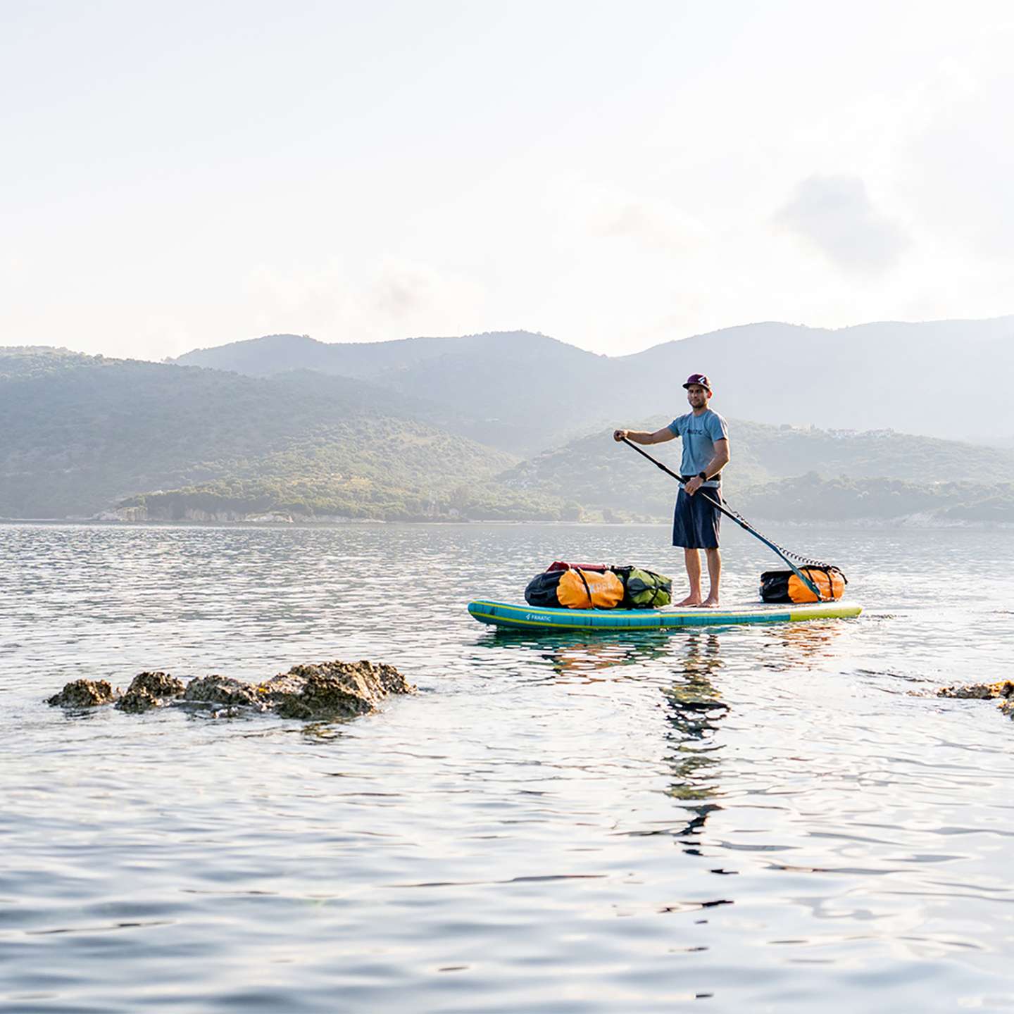 Fanatic Ray Air Premium 2023 11'6 Inflatable SUP with premium construction, deck view showing pad and fittings