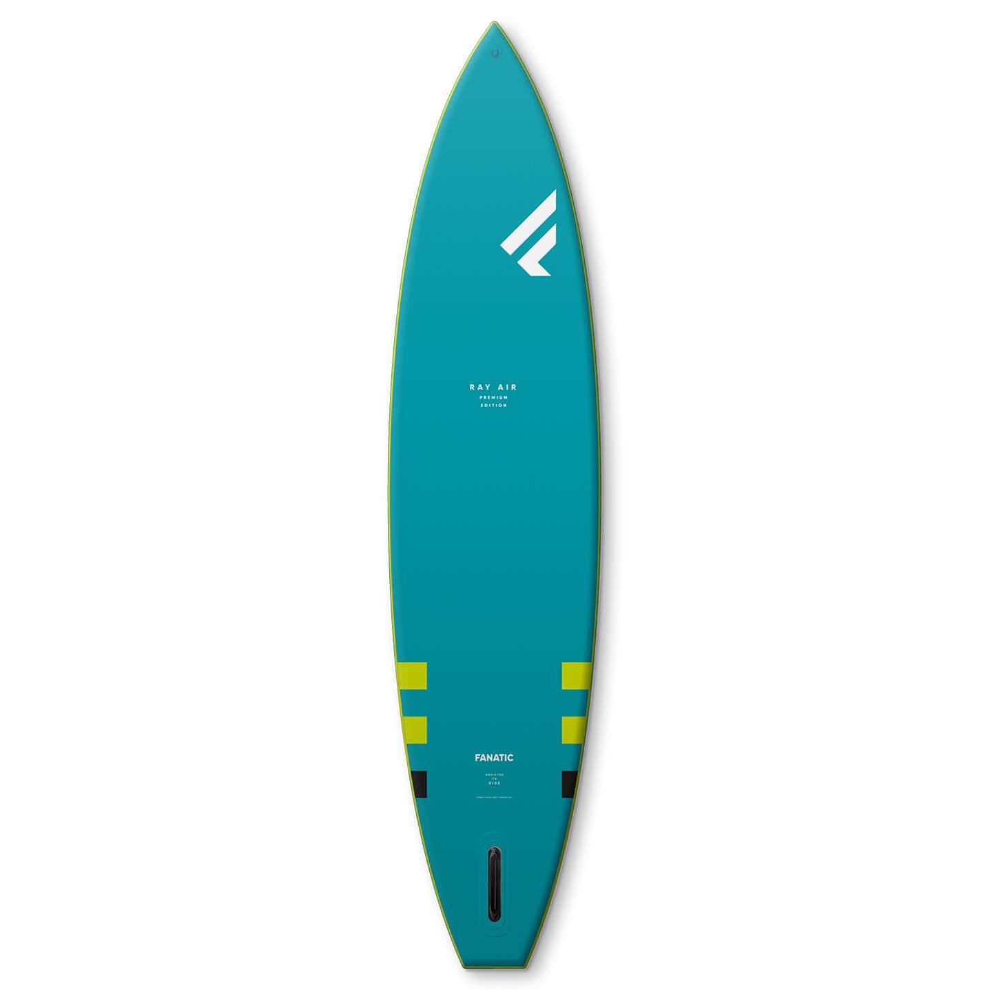 Fanatic Ray Air Premium 2023 11'6 Inflatable SUP with premium construction, bottom view showing inflatable board shape