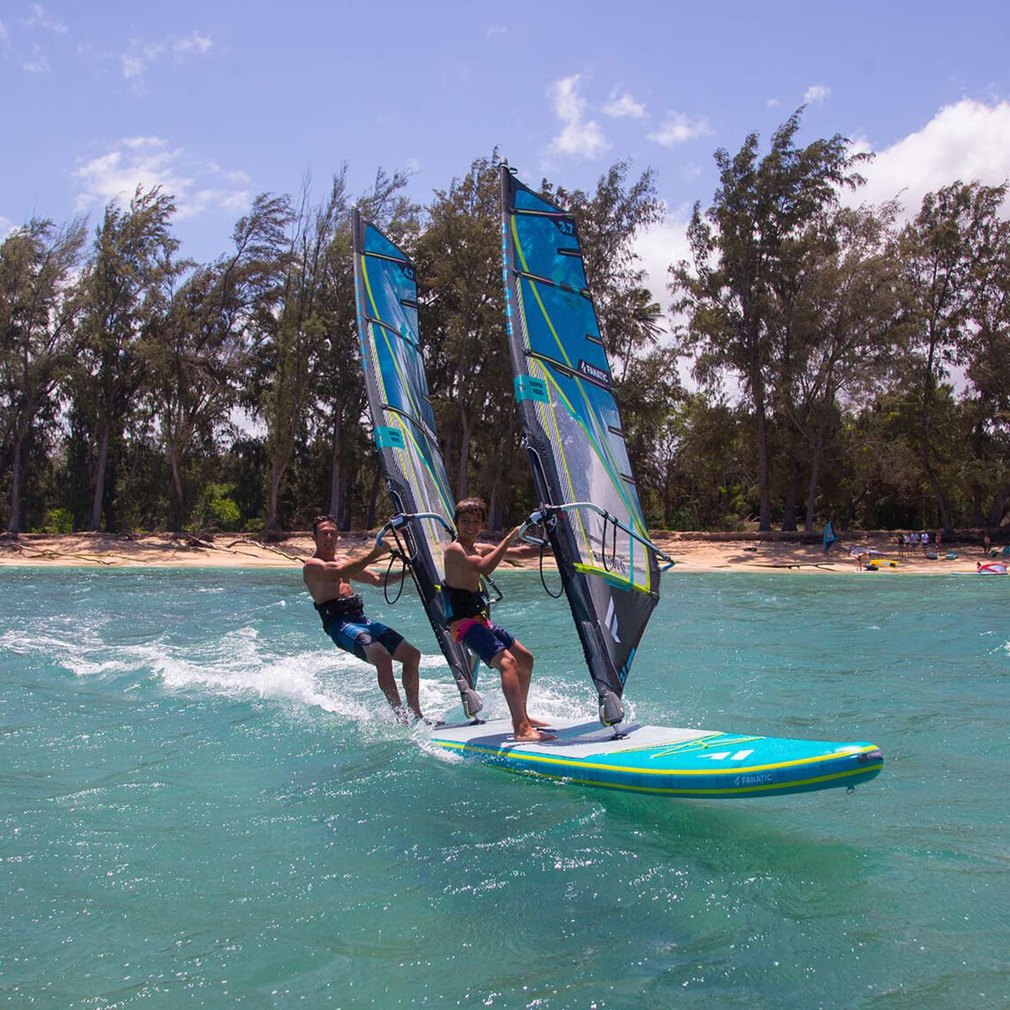 Fanatic Tandem Air Premium 2023 16x34 Inflatable SUP with premium construction, deck view showing pad and fittings