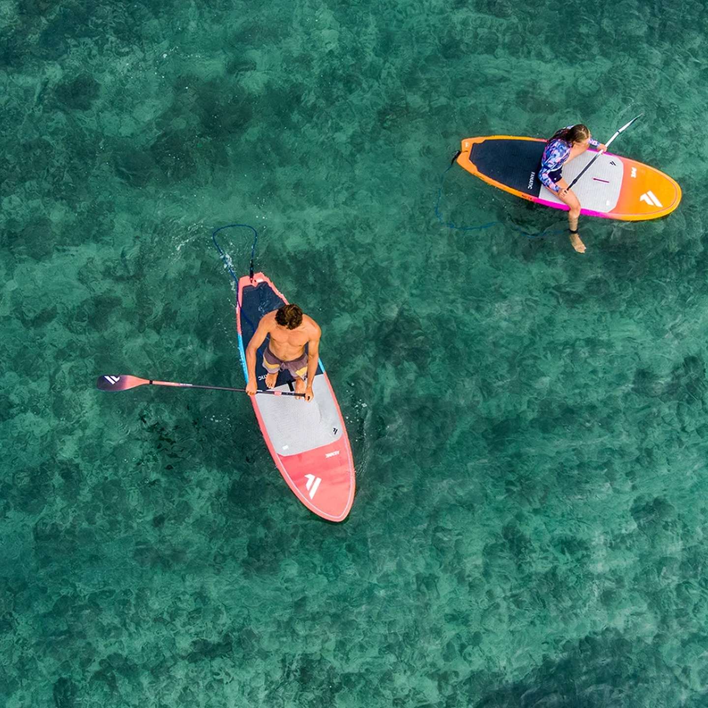 Fanatic AllWave SUP Board 2023, bottom view showing hull and fin setup