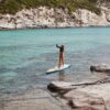 Fanatic Ray Bamboo SUP Board 2023 with bamboo construction, deck view showing shape and pad
