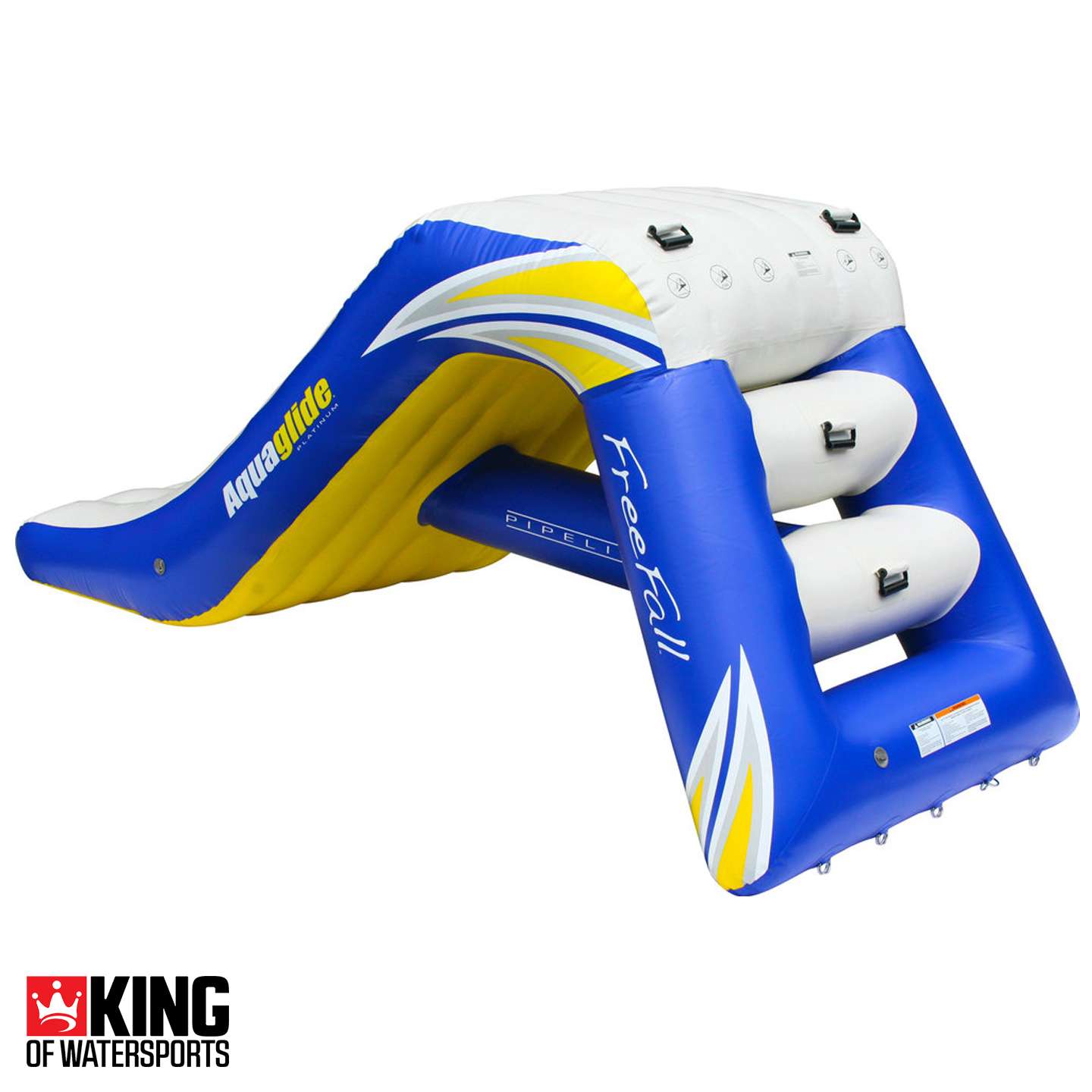 aquaglide-freefall-6-alt2-zoom Aquaglide Freefall 6 inflatable aquapark module shown in use for climbing, sliding, balancing or connecting with other aquapark obstacles