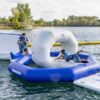 aquaglide-uni-keyhole-alt1-zoom Aquaglide Universal Keyhole inflatable aquapark module set up on the water as part of a modular floating aquapark course