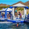 aquaglide-uni-pavillion-alt1-zoom Aquaglide Universal Pavillion inflatable aquapark module set up on the water as part of a modular floating aquapark course