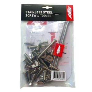 Axis Stainless Screw and Tool Set complete screw and tool set laid out in a studio product view
