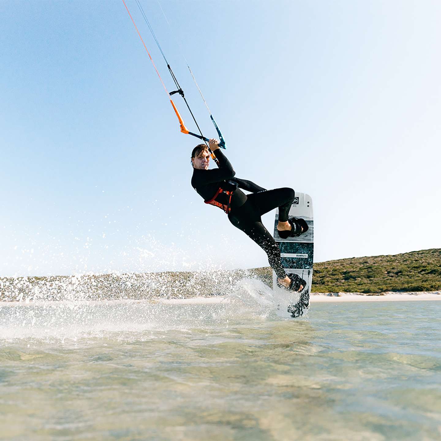 Flysurfer Radical 7 Kitesurf Board, deck view showing the pad, straps and outline