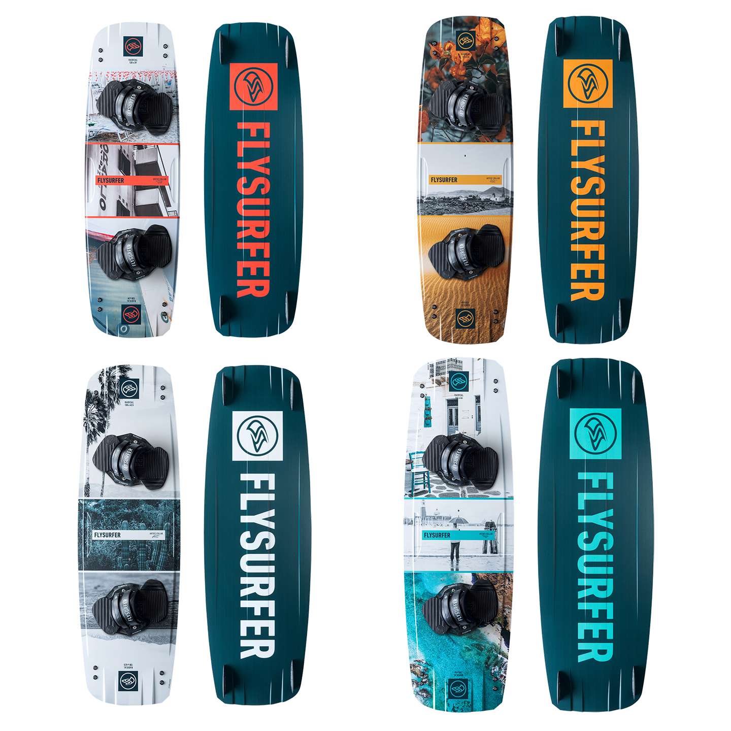 Flysurfer Radical 7 Kitesurf Board, bottom view showing the base shape and graphics