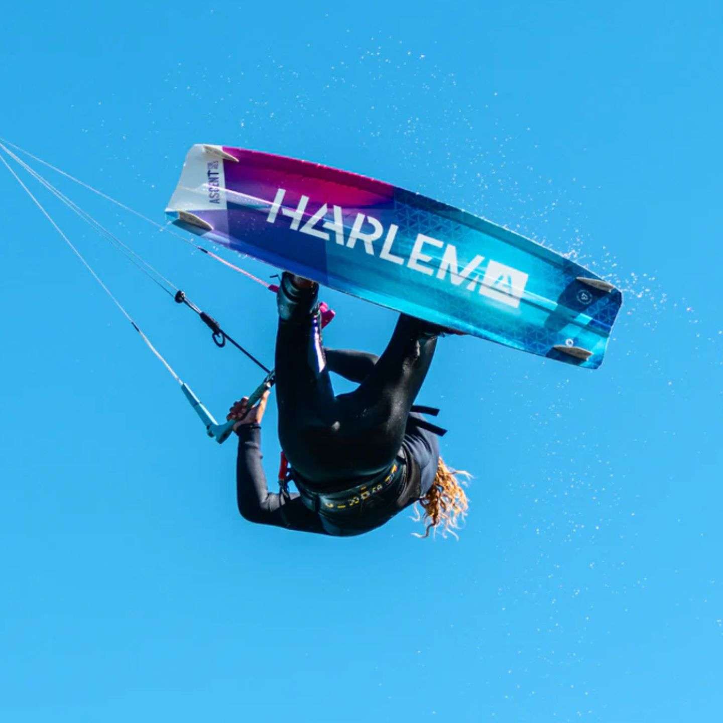 Harlem Ascent Kiteboard, deck view showing stance area and graphics