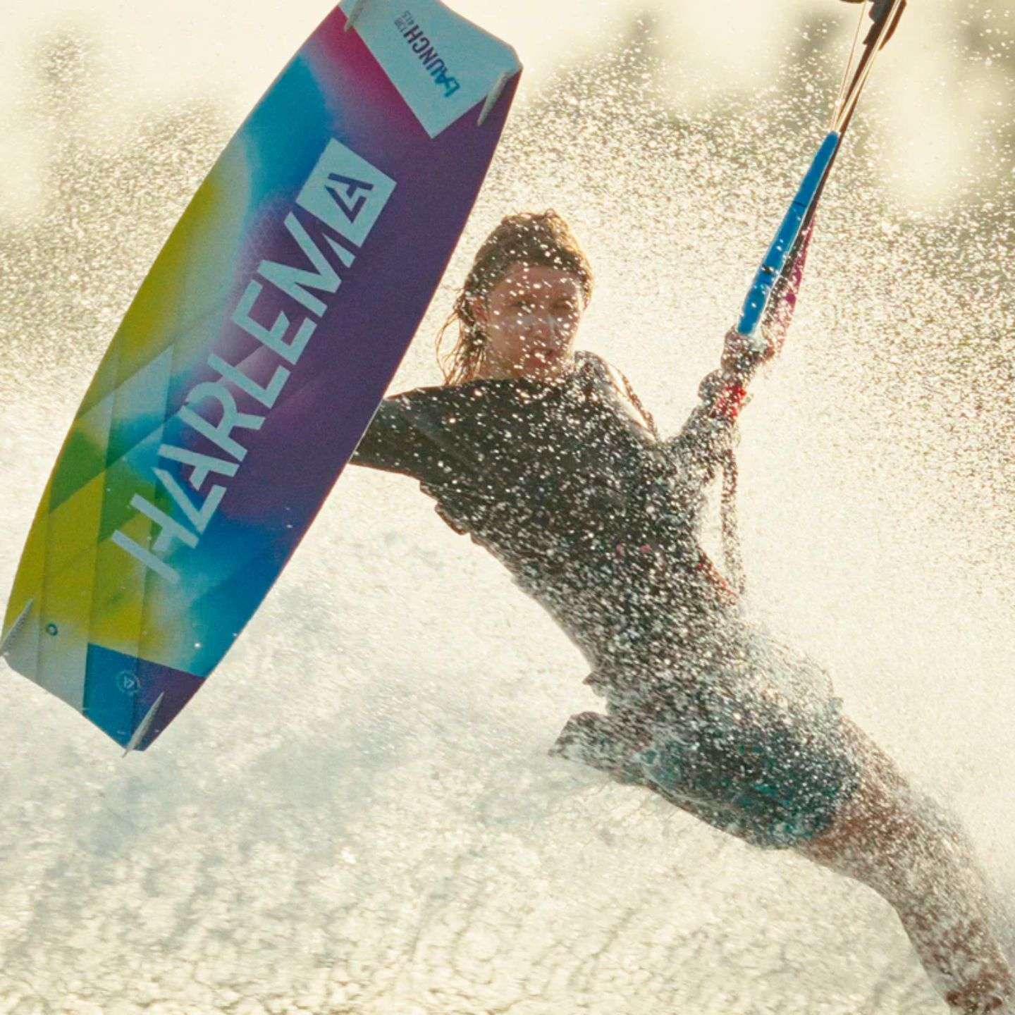 Harlem Launch Kiteboard, deck view showing stance area and graphics