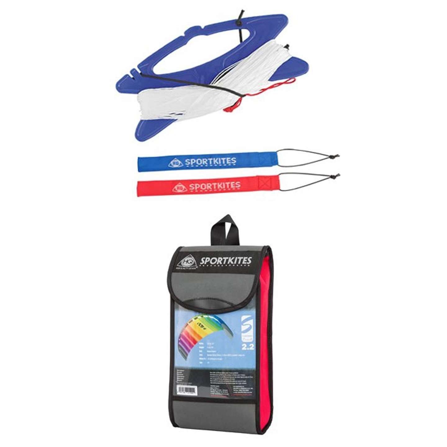 HQ Symphony Beach III dual-line power kite in Rainbow colourway shown flying in outdoor action photo