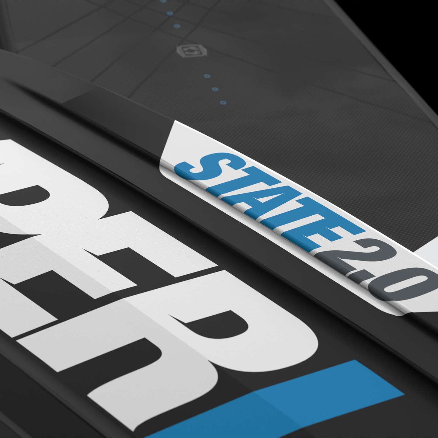 Hyperlite State 2.0 2026 Wakeboard – detail view highlighting the wakeboard base, channels and fin area