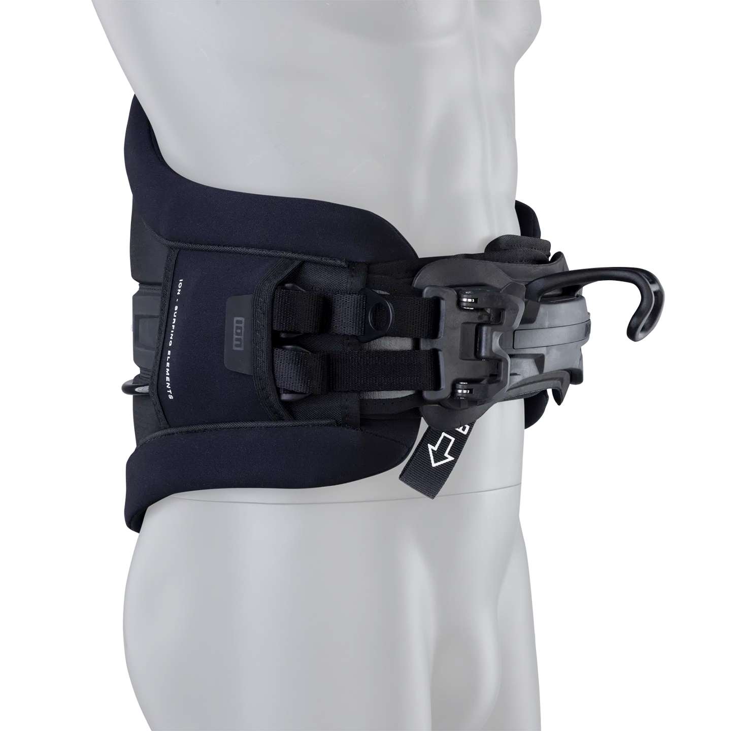 ION Axxis Kite Harness 2026 in black spreader bar and waist support detail