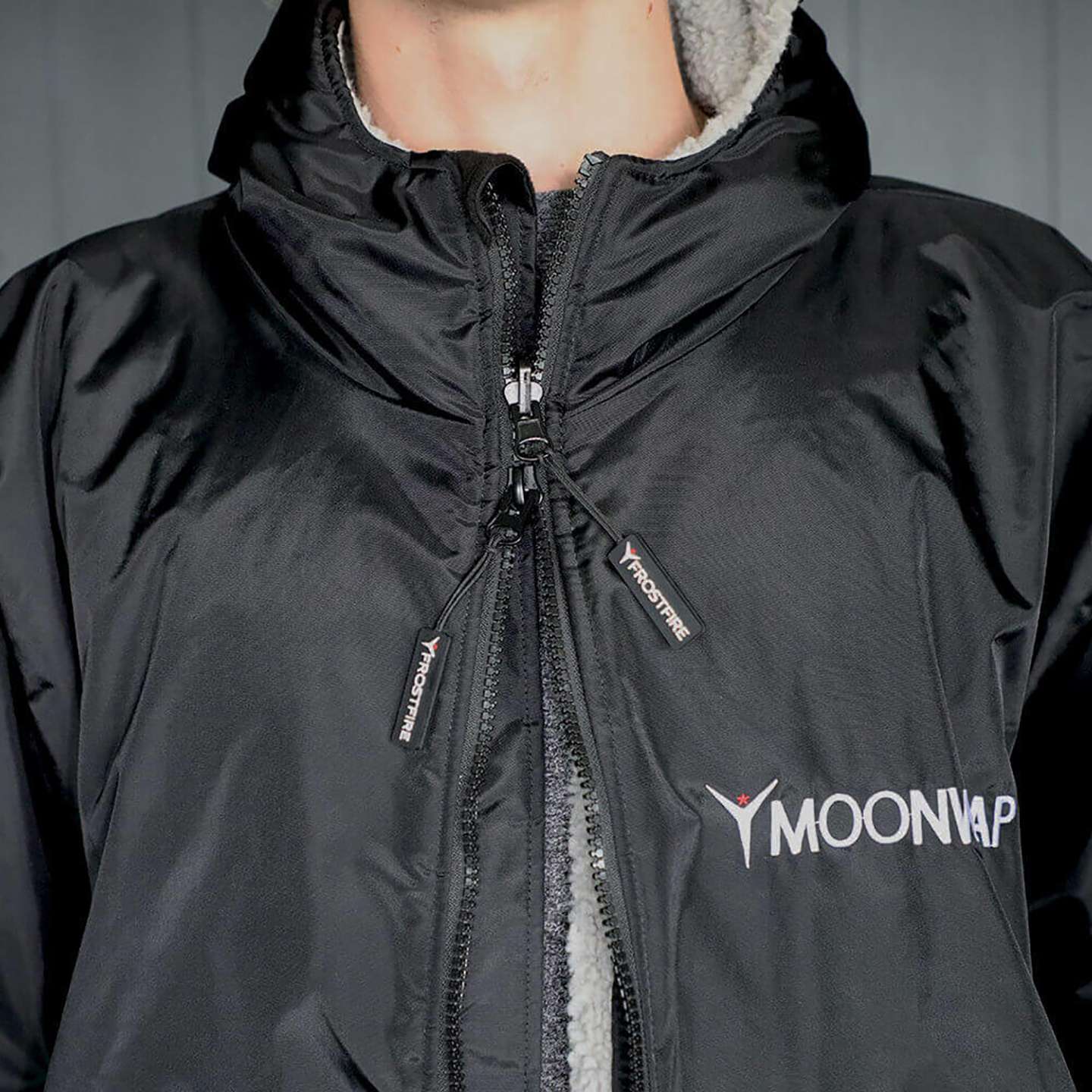 Moonwrap Long Sleeve Waterproof Changing Robe rear view showing oversized waterproof robe coverage