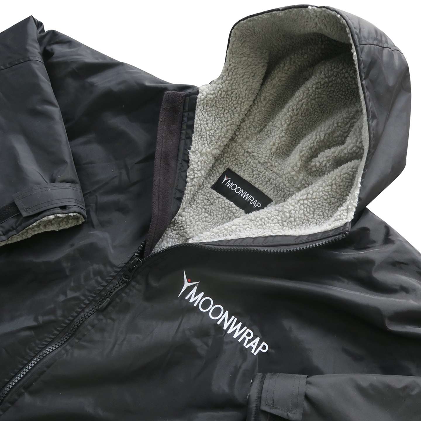 Moonwrap Long Sleeve Waterproof Changing Robe side view showing fit, sleeves and changing robe length