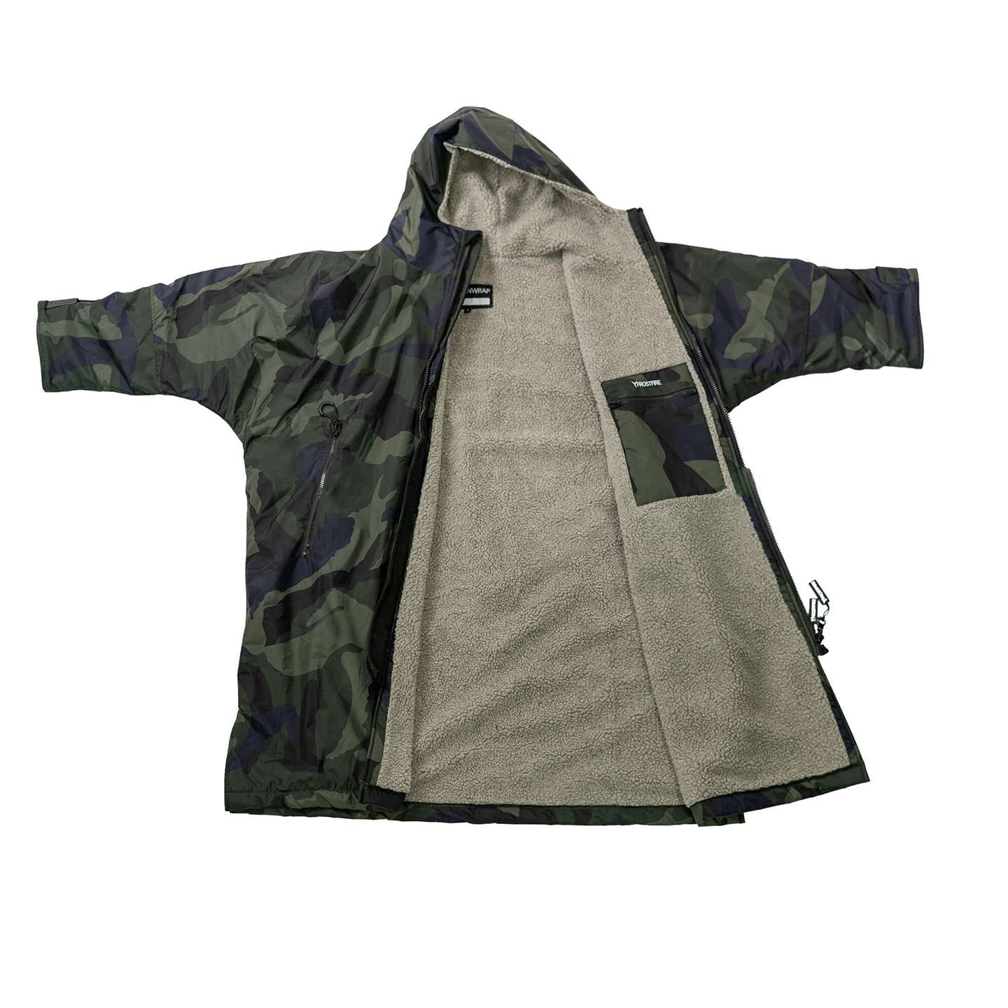 Moonwrap Long Sleeve Robe Camo Limited Edition rear view showing oversized waterproof robe coverage
