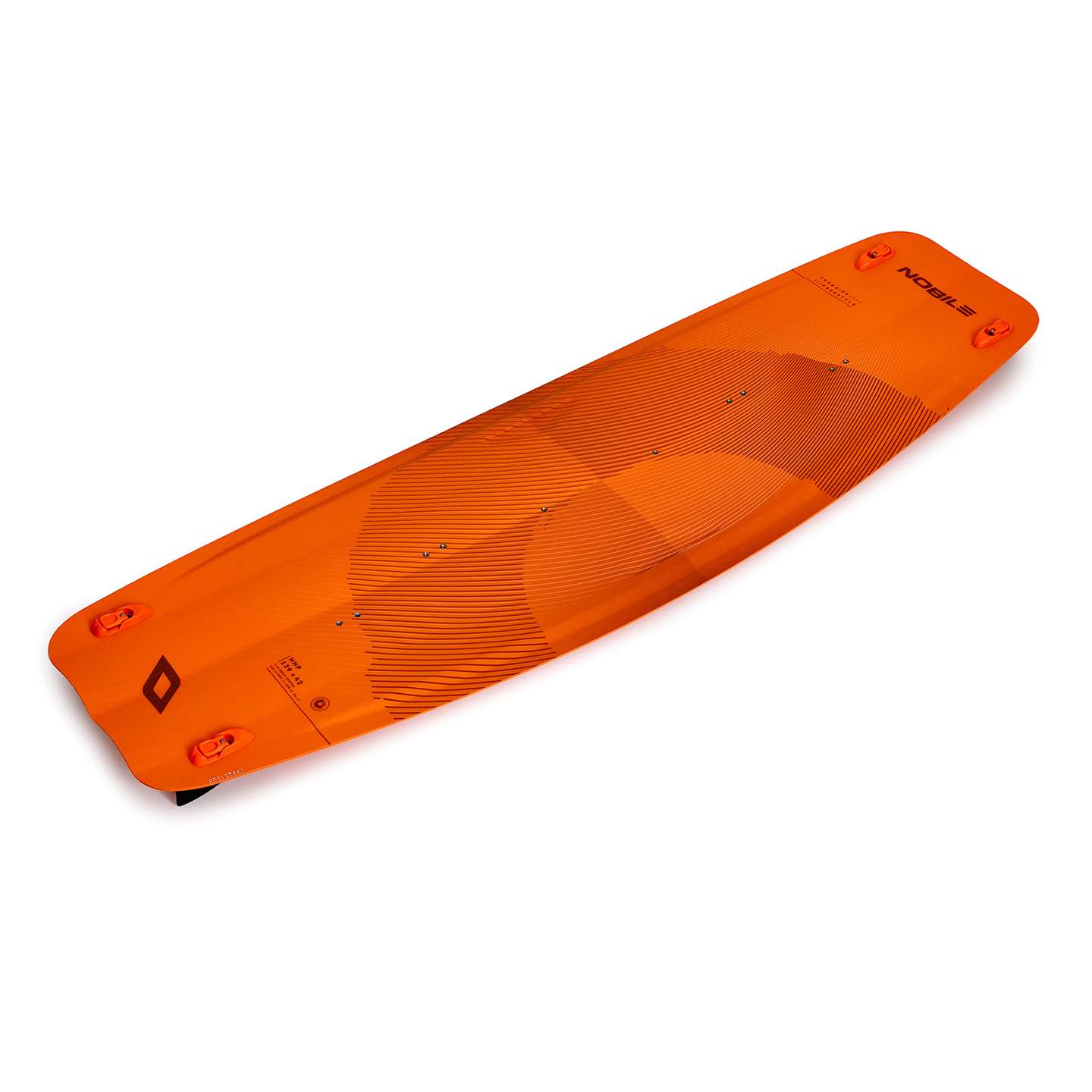 Nobile NHP 2026 Kiteboard base view showing the underside graphics and channels