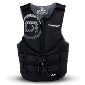 O'Brien Traditional Wake Vest in black studio cutout showing the front of the wake vest