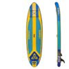O'Shea 10'8 QSx Inflatable SUP 2025 underside view showing fin box, rails and inflatable board outline