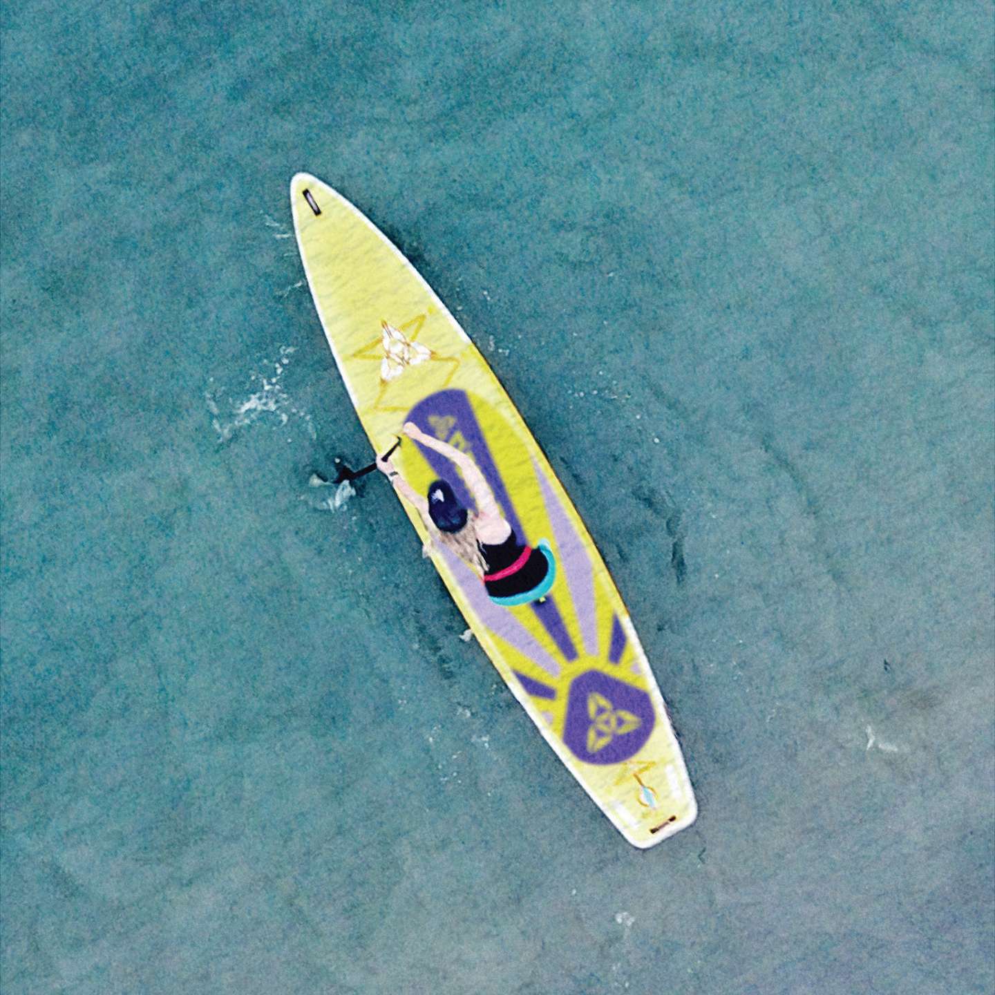 O'Shea 11'0 Siren HDx Inflatable SUP 2023 deck view showing traction pad, carry handle and board shape