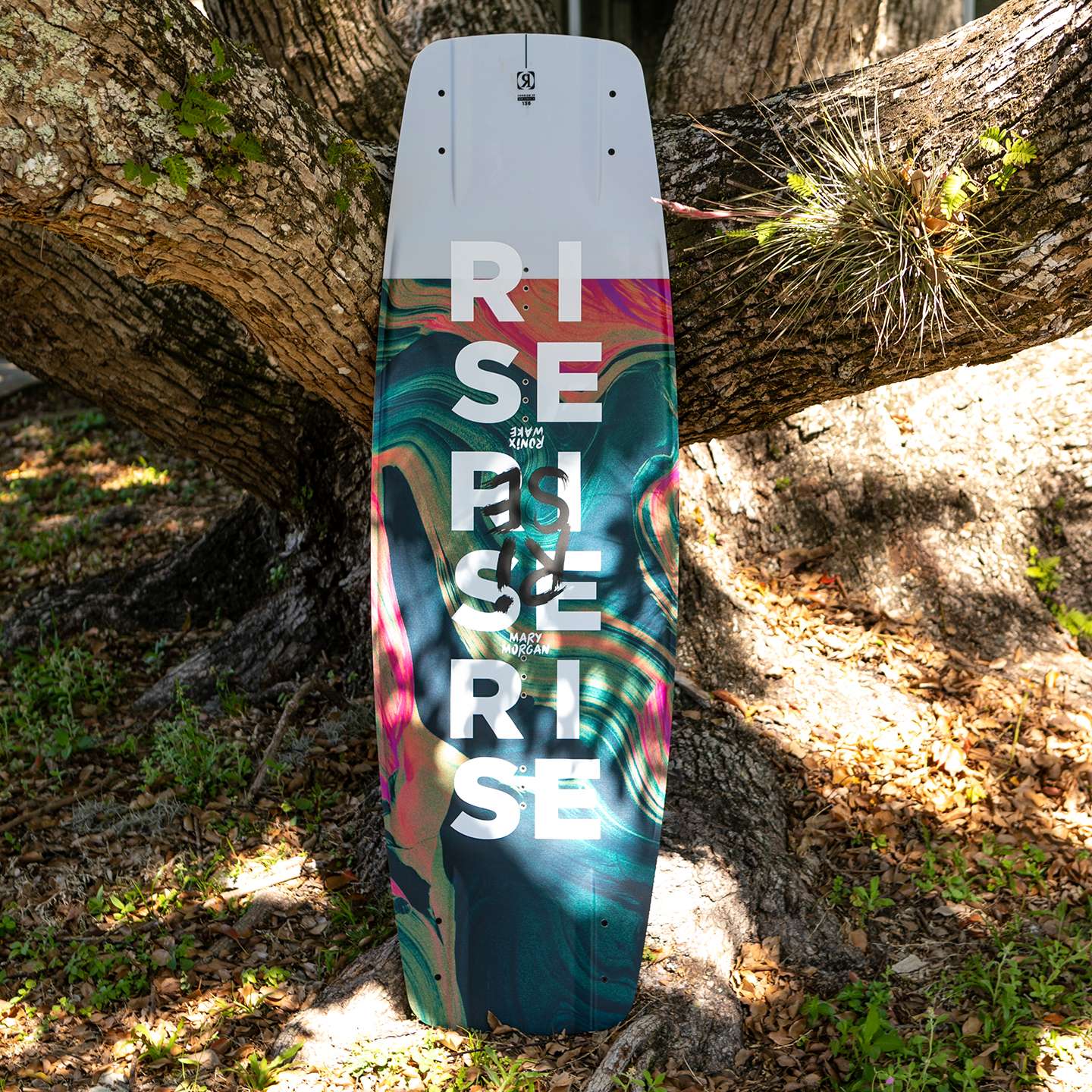 Ronix Women’s Rise 2026 Wakeboard lifestyle-style gallery image showing the wakeboard design